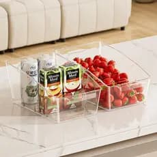 Caixa Organizadora de Geladeira Plástico Transparente com Alça Empilhável Armazena Frutas Verduras Ovos Bebidas