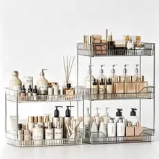 Organizador de Cosméticos em Canto Acrílico Transparente 2/3 Camadas Estilo Luxo Leve para Penteadeira Banheiro