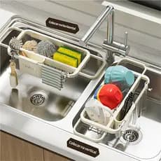 Estante Extensível para Pia Cozinha Organizador Multiuso Escorredor De Louças Frutas Aço Inox ABS