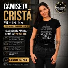 Camiseta Feminina Gospel Baby Look Jesus Morreu por Mim Algodão Confortável