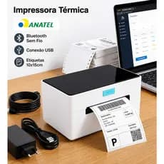 Impressora Térmica de Etiquetas Bluetooth USBCompatível Shopee Mercado Livre Correios Sem Tinta