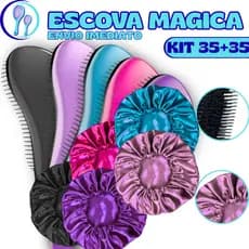 Kit 70 - Kit 35 Touca De Cetim + Kit 35 Escovas Mágicas pra cabelo - Anti Frizz - De Desembaraçar Cabelo