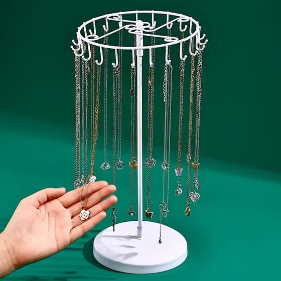 Arte em ferro 23 gancho rotativo expositor de jóias colar Rack de armazenamento de jóias camisola corrente prateleira no