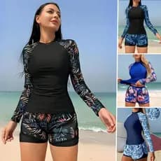 Maiô de Praia Feminino com Proteção UV, Conjunto de Surf de Manga Longa em 2 Peças 81VX ADAJ