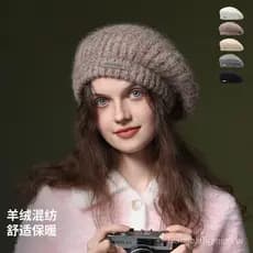 Nova boina de lã para mulheres, para o outono e inverno, estilo vintage artístico de pintor, à prova de vento e quente,