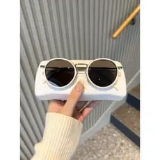Novos óculos de sol vintage de armação redonda em tom off-white para mulheres, adequados para passeios de verão em casal