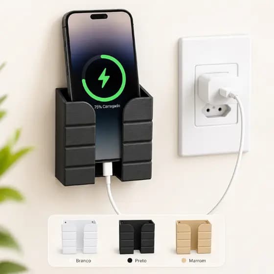 Suporte de Celular Recarregamento Parede Multiuso Apoio Smartphone Carregador Controle Remoto Adesivo Parafuso