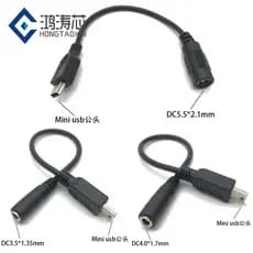 DC3.5 * 1.35mm para Mini USB Macho Conversão Boca Redonda 4.0 * 1.7 para T Tipo 5P Cabo de Carregamento Tensão 5V