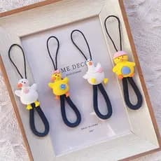 Desenhos animados pato amarelo caso de telefone cordão anel fivela corda menina telefone cordão Anti-perdido corda curta