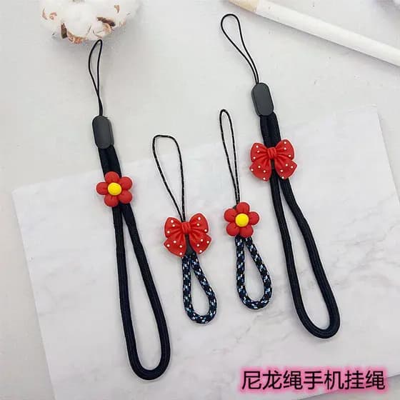 Cordão de telefone móvel corda de pulso bonito arco flor anel fivela pendurado mão curto corrente do telefone móvel Anti