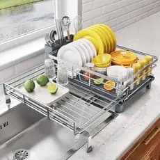 Rack De Secagem De Pratos SNTD-Extensível , Escorredor Pia Grande Para Balcão De Cozinha , Filtro Aço Inoxidável Com Por