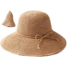 Chapéu de sol feminino FURTALK Beach, chapéu de palha dobrável feito à mão, protetor solar, itens essenciais macios para