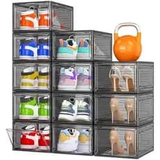 Caixa de armazenamento de sapatos transparente de 12 peças com porta magnética, caixa de sapatos de plástico empilhável