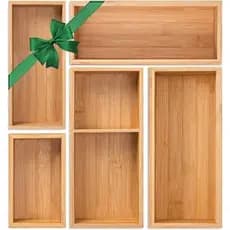 Organizador De Gaveta De Bambu 5 Peças Para Cozinha Divisórias De Armazenamento Multiuso , Escritório , Joias , Cosmétic