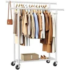 Cabide HYSEYY, cabide de rolamento de pólo duplo, cabide portátil com rodas, guarda-roupa, guarda-roupa, 240 libras, lav