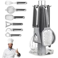 Conjunto De Utensílios De Cozinha De 7 Peças , Aço Inoxidável Com Suporte , Todos Os Metal , Ferramentas Longas De 11.4