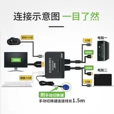 Kvm Switcher Host de computador de 2 portas HDMI Teclado de Mouse bidirecional Dispositivo de compartilhamento de impres