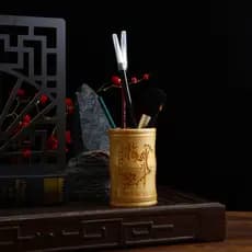 Suporte de caneta de madeira de bambu Natural multifuncional Retro redondo barril de caneta estilo chinês estudo de escr
