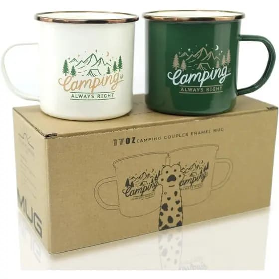 Roadmap Camping Gifts Conjunto de 2 Canecas de Camping para Viagens e Férias, Caneca de Café Esmaltada de 17OZ, Grande C