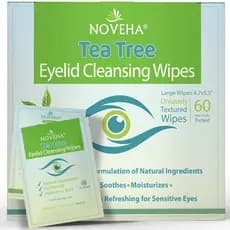 NOVEHA 60 Unidades de Lenços para Pálpebras e Cílios com Óleo de Tea Tree |   Com Ácido Hialurônico, Chá Verde e Camomil