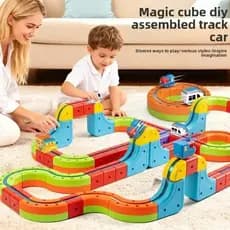 Blocos de Montar de Trem com Trilhos Magnéticos, Trem de Blocos em Cubos, Brinquedo de Trem Elétrico de Alta Velocidade,
