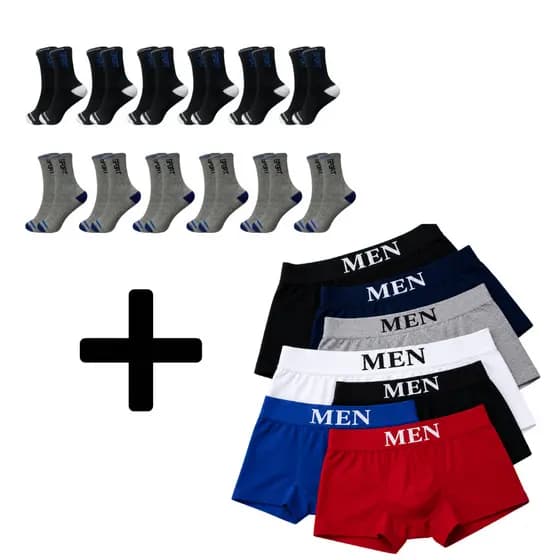 Kit 6 Cuecas Boxer Adulto + 12 Meias Sport Longa Promoção