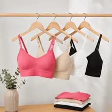 Kit 4 Tops Femininos com Bojo Removível Sem Costura Sustentação Confortável Alças Reguláveis