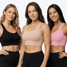 Kit 3 Top Canelado Poliamida Do P Ao Gg Academia Com Fecho