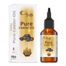 O Óleo de Rícino Puro Cutto (2,03 fl oz/60 ml) é prensado a frio, 100% puro e não contém ingredientes geneticamente modi
