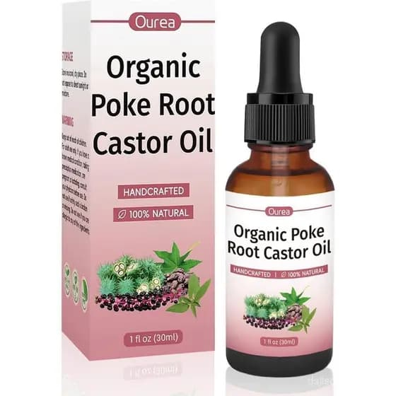 Óleo de Rícino Orgânico Poke Root – 1 onça fluida (30 ml) de óleo natural, usado para massagem linfática, para aliviar c