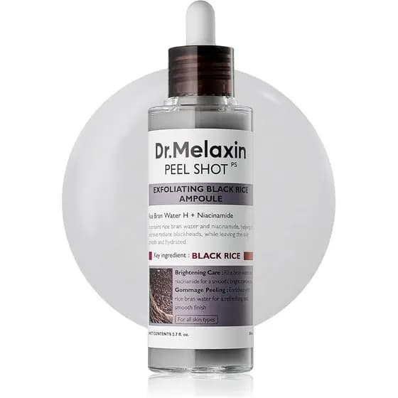 Dr.Melaxin Peel Shot Glow Ampola Esfoliante de Arroz Preto – Esfoliante Químico Diário com AHA BHA, Água de Arroz e Niac