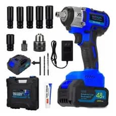 Chave De Impacto Profissional Com 2 Baterias 48V Recarregável Parafusadeira Pneumática Bivolt Exbom