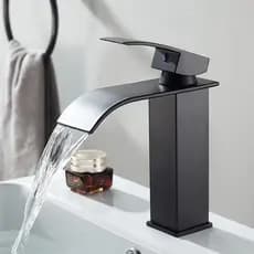 Torneira De Luxo Quente e frio Banheiro Lavabo cuba Cascata Monocomando Preta Fosco Com mangueira Bica Baixa
