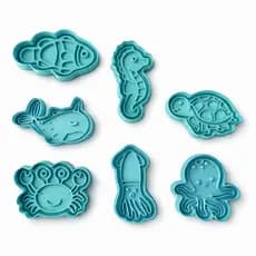 Kit 7 Cortador Molde de Biscoito Fundo do Mar Animais Marinhos Molde Carimbo