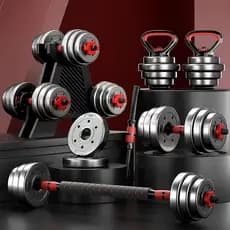 15kg Kit Halteres Barra Kettlebell 6 em 1 Peso Musculação treino em casa