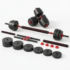 Kit 6 Em 1 Musculação 15kg Halteres Anilhas Barras Kettlebell Ajustáveis Academia Treino em Casa