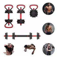 Kit 6 Em 1 Musculação 15kg Halteres Anilhas Barras Kettlebell Ajustáveis Academia Treino em Casa