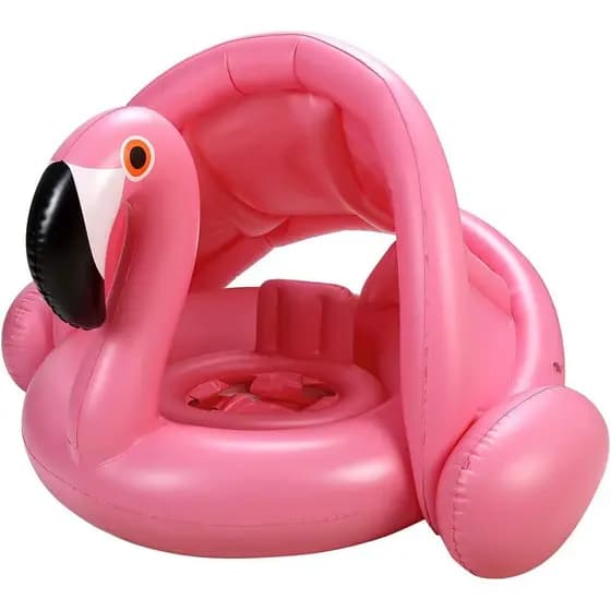 Boia de Piscina para Bebês com Toldo, Anel Inflável de Natação em Forma de Flamingo, Brinquedos de Piscina com Proteção