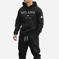 Moletom Blusa De Frio Milano Itália Com Capuz Flanelado Malha Quentinho 100% Algodão Alta Qualidade