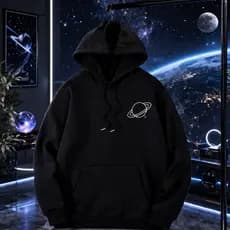 Moletom Canguru Com Capuz Casaco Feminino Masculino Flanelado Unissex Inverno Frio Algodão Blusa Planeta Saturno Escudo