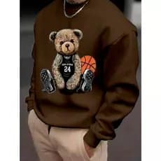 Moletom Careca Urso Basquete Gola Redonda Casaco Feminino Masculino Flanelado Unissex Inverno Frio Algodão