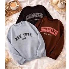 Kit 3 Blusas Moletom Careca New York, Los Angeles & Brooklyn Frio Unissex Masculino e Feminino Gola Redonda