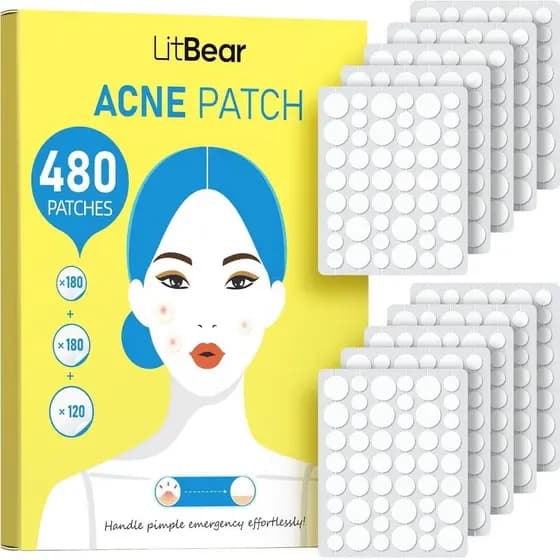 LitBear Patches para Espinhas em Pacote, 480 Patches em 3 Tamanhos para Acne no Rosto, Adesivos Hidrocoloides para Cobri