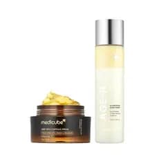 medicube All Over Glow Skin Duo: Hidratante Facial com Cápsulas Douradas de Vitamina C Profunda e Tônico Leitoso Ilumina