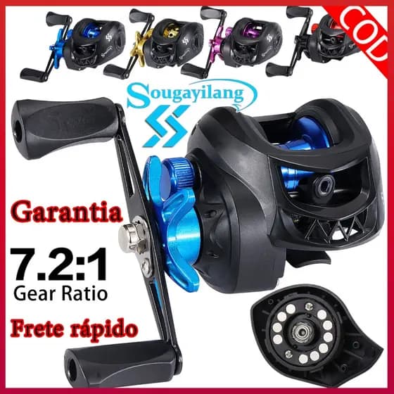 Sougayilang Molinete de Pesca Baitcasting 7.2:1, Freio Magnético Ajustável, Tração 8kg para Pesca de Grandes Peixes