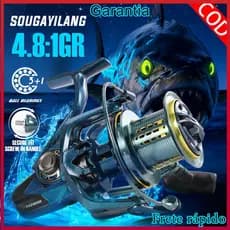 Sougayilang Molinete de Pesca  Relação 4.8:1 Carretel CNC Alumínio Sistema Freio de Lã Para Pesca de Mar Longa Distância