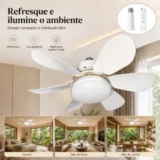 Ventilador De Teto Luz LED 60W/80W Com 6 Hélices 3 Tipos De Luz Bivolt Com Controle Remoto