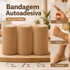 Bandagem Autoaderente Elástica Kit 3 Rolos 10cm Coesiva para Pets Esportes Bege