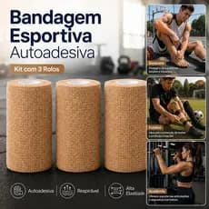Kit 3 Rolos Bandagem Elástica Autoaderente 10cm x 4,5m Atadura Coesiva Pet Esporte
