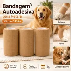 Atadura Elástica Coesiva Autoaderente 3 Rolos 10cm x 4,5m Uso Esportivo Pet